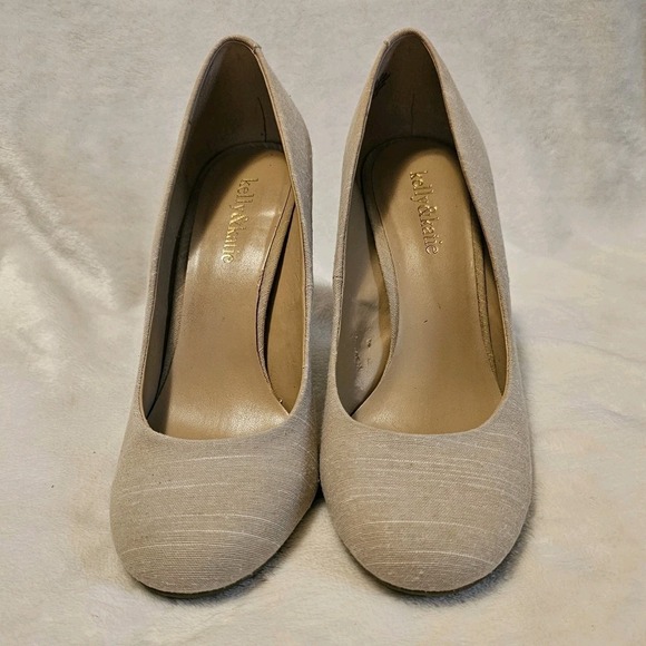 Kelly & Katie Isabel-kk Tan Linen Closed Toe Heels Women's Size 8.5M Used - Picture 2 of 10
